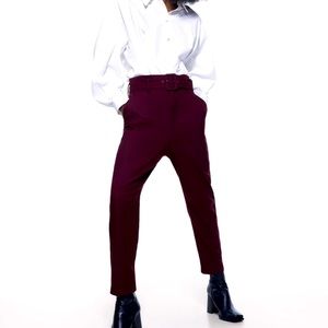 Maroon belted Zara pant
